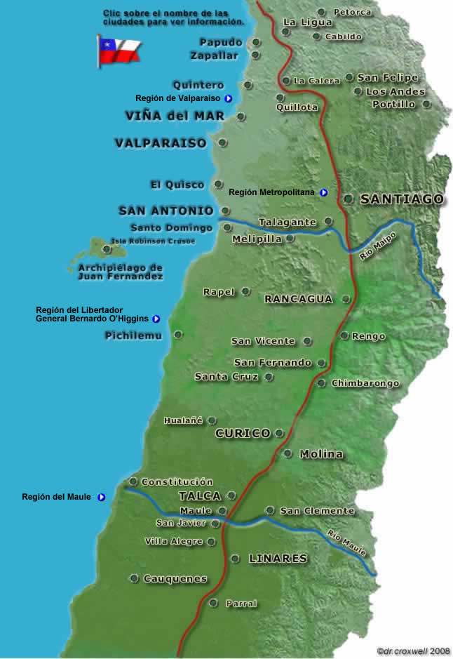 Mapa interactivo de la zona central de Chile.